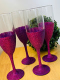 Purple Glitter 4 x Champagne Glasses